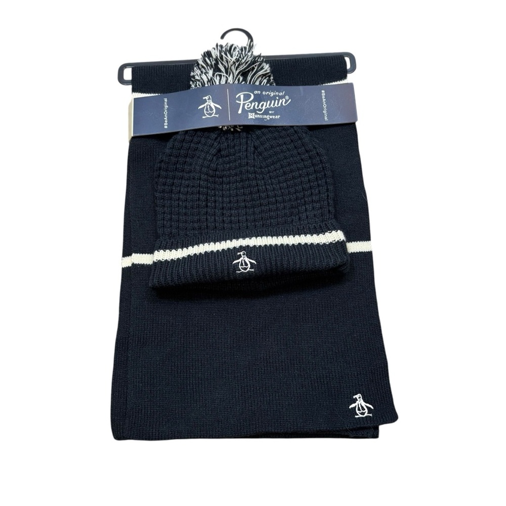 Brand new with Tags Original Penguin Brand Hat and Scarf Set Black‎ One Size